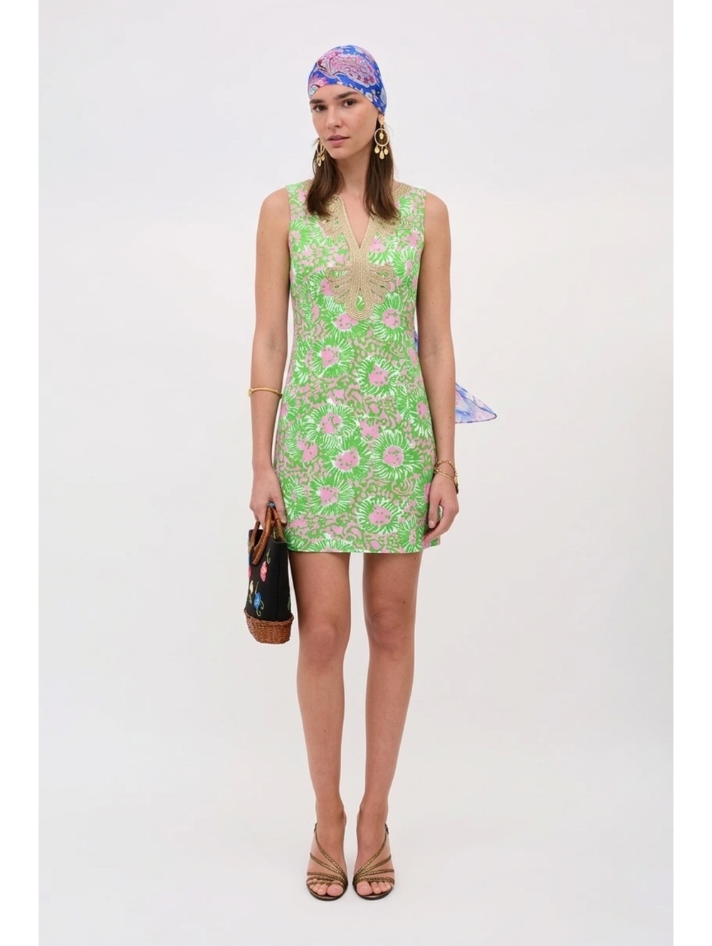 Lilly Pulitzer Liz Dress Sunnyside Lions Pink Green Gold Embroidered Size 4 EUC